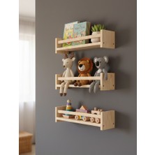 Genel Ahşap Çocuk Odası Montessori Raf Kitaplık 3'lü Set - Duvar Dekoru Oyuncak Rafı 60X40 cm