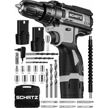 Schatz 12V Çift Akülü Çelik Şanzıman Bakır Sargılı Şarjlı Vidalama Matkap Gri + 24 Parça Set
