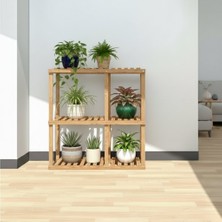 Genel 100X100 cm Masif Ahşap Çiçeklik Standı - Kahve & Bej Renk Seçenekli Çok Katlı Saksılık
