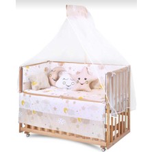 Özgürce Kahverengi Yıldızlı Bebek Uyku Seti 10 Parça + Cibinlik ve Hediye Aparat