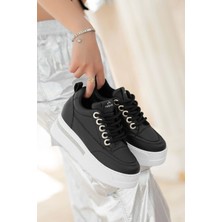 Subutu Lulu Siyah Cilt Beyaz Tabanlı Bağcıklı Spor Ayakkabı