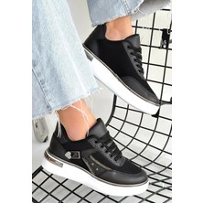 Subutu Junda Siyah Cilt Bağcıklı Spor Ayakkabı