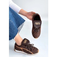 Subutu Dissa Kahverengi Cilt Bağcıklı Paraşüt Detaylı Spor Ayakkabı