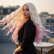 Subutu Fiber Sen Uzun Su Dalgası Peruk / Platin / Pembe Ombreli