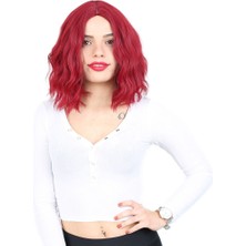 Subutu Fiber Sen Kısa Dalgalı Perçemsiz Peruk / Kızıl