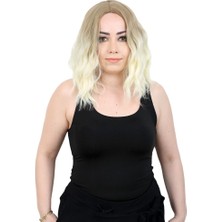 Subutu Fiber Sen Kısa Dalgalı Perçemsiz Peruk / Küllü Balköpüğü / Platin Ombreli