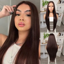 Subutu Kahverengi Ekstra Uzun Fiber Sen Düz Tül Peruk