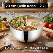 Meaty & Cheesy Çelik Kase 20 cm (2.7 L) - Çok Amaçlı Kek, Pasta ve Kurabiye Harcı Hazırlama Kasesi