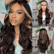 Subutu Koyu Kestane Balköpüğü Işıltılı Fiber Sen Geniş Dalgalı Tül Peruk