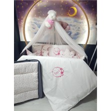 Özgürce 70X120 Nakışlı Bebek Uyku Seti, Lüks Cibinlikli ve Aparatlı, Park Beşik Için