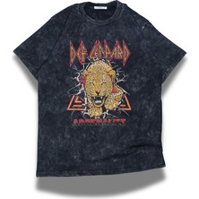 Fuddy Moda Unisex Adrenalize Yazılı Yıkamalı T-Shirt, Oversize Rock Band Def Leppard Temalı Retro Tişört