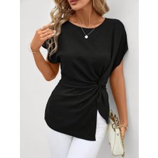 Nova Epoxy Art Kadın Kısa Kollu Yuvarlak Yakalı Yandan Sarmal Detaylı Bürümcük Bluz