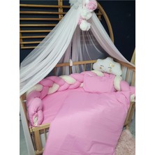 Özgürce Kız Bebek Uyku Seti, Örgü Korumalı, Bulut Desenli, 60X120 cm