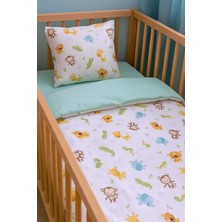 Özgürce Sevimli Hayvanlar Mint Yeşili Pamuklu Bebek Yatak Seti 70X110