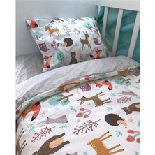 Özgürce Doğa Temalı Gri Pamuklu Bebek Çocuk Yatak Çarşafı, 70X110 cm