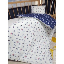 Özgürce 5 Parça Bebek Uyku Seti, Denizci Desenli Yorgan, Yastık ve Çarşaf Seti