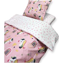Özgürce Çocuk 120X200 Pamuk Yastık Çarşaf Yorgan Seti, Pembe Unicorn Tasarım