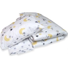 Özgürce %100 Pamuklu Çocuk Yatak Seti, Sarı Ay ve Yıldız Desenli, Yorganlı