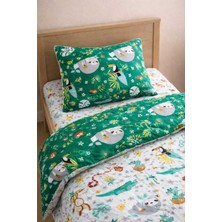 Özgürce %100 Pamuklu Çocuk Beşik Yastık ve Çarşaf Seti, Beyaz ve Yeşil Orman