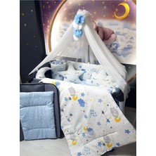 Özgürce 70X120 Bebek Uyku Seti 17 Parça Ponponlu Lüks Cibinlikli Aparat Dahil