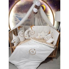 Özgürce 70X130 Nakışlı Bebek Uyku Seti, Cibinlik ve Başak Taç Motifi