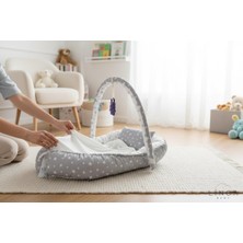 Özgürce Gri Yıldız Desenli Bebek Yatağı ve Anne Yanı Cibinlikli Konfor