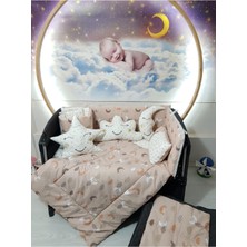 Özgürce 70X110 Bebek Uyku Seti, Ay Desenli, 10 Parça, Park Beşik Uyumlu