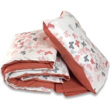 Özgürce Renkli Pamuk Çocuk Beşik Yastık ve Çarşaf Seti, Kelebek Desenli, Kiremit