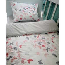 Özgürce Bebek Uyku Seti Pembe Kelebek ve Gri Desenli, Yorganlı, 60X120