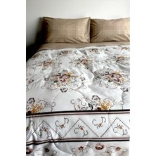 Özgürce Yazlık Çift Kişilik Uyku Seti, Düz Çarşaf, Kanaviçe, Sütlü Kahve