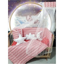 Özgürce 60X120 Bebek Uyku Seti, Cibinlik ve Aparat ile Kırmızı Zigzag Yıldız Deseni