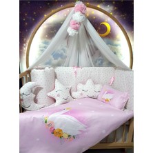 Özgürce Kız Bebek Beşik Uyku Seti 60X120, Cibinlikli, Kenar Korumalı, Dijital Yorgan & Yastık