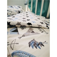 Özgürce Mavi Çocuk Yatak Takımı, Beşik ve Kamp Çadır Desenli, Yorganlı Set