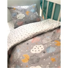Özgürce Pamuklu Çocuk 50X90 Yastık ve Çarşaf Seti, Gri Ay Bulut Tasarımı