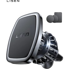 Lisen Metal Manyetik Araç Telefon Tutucu – Hava Kanalı Tipi, 6 Mıknatıs + 4 Nokta Kavrama Siyah