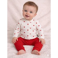 Nurhas Kırmızı Kalp Desenli Fitilli Pamuklu 2'li Bebek Alt Üst Takım