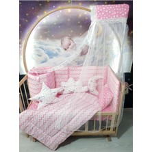 Özgürce Bebek Uyku Seti 60X120, Cibinlik ve Aparat, Pembe Zigzag Yıldız Deseni