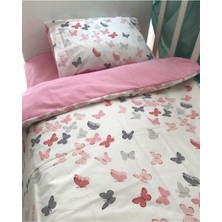 Özgürce Yumuşak Pamuklu Bebek Yastık ve Çarşaf Seti, Pembe Kelebek Detaylı, 70X110