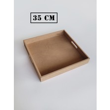 Ahşap, Ham Mdf, Boyanabilir Kare Tepsi 35 cm
