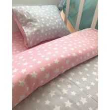 Özgürce Yumuşak Pamuklu Çocuk Yatak Seti, Yıldız Desenli, Gri ve Pembe Renkler