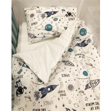 Özgürce Yumuşak Pamuklu Bebek Çocuk Yastık Çarşaf Yorgan Seti, Uzay Desenli, 80X130