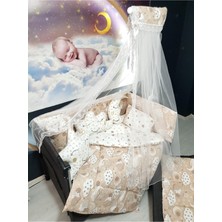 Özgürce 70X110 Bebek Uyku Seti, Cibinlikli Bulut Desen, Park Beşiklere Uyumlu 12 Parça