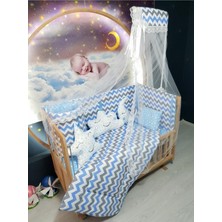 Özgürce 70X130 Bebek Uyku Seti Zigzag Desen 11 Parça Cibinlikli (Beşik Dahil Değil)
