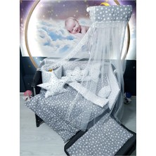 Özgürce Yıldız Desenli 70X110 Bebek Uyku Seti, Cibinlikli, 12 Parça, Park Beşiklere Uyum
