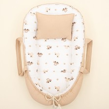 Özgürce Çift Taraflı Bej ve Kahverengi Petek Desenli Bebek Yastığı ve Nest