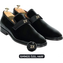 Değirmen Grup Isme Özel Smokin Salon Erkek Ayakkabısı - %100 Hakiki Deri - Gümüş Konseptli - AA01016 - Siyah