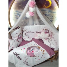 Özgürce Kız Bebek Uyku Seti 60X120, Dijital Baskılı, Beşik Kenar Korumalı, Cibinlikli