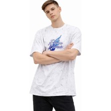 Freedom Storee Erkek Asit Yıkamalı Oversize Tişört Future Worlds Baskılı Bisiklet Yaka Kısa Kollu Streetwear %100 Pamuk Street Style T-Shirt - Beyaz