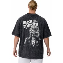 Sevbano Iron Maiden Rock Metal Müzik Grubu Baskılı Unisex Oversize Vintage Yıkamalı Tişört
