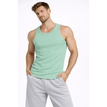 Freedom Storee Erkek Fitilli Atlet Sıfır Yaka Slim Fit Arka Baskılı Spor Atlet - Mint Yeşili